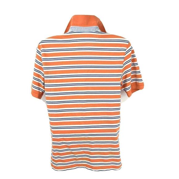 Brooks Brothers Mens Polo Shirt Short Sleeve Peach Blue Stripe - Picture 2 of 12
